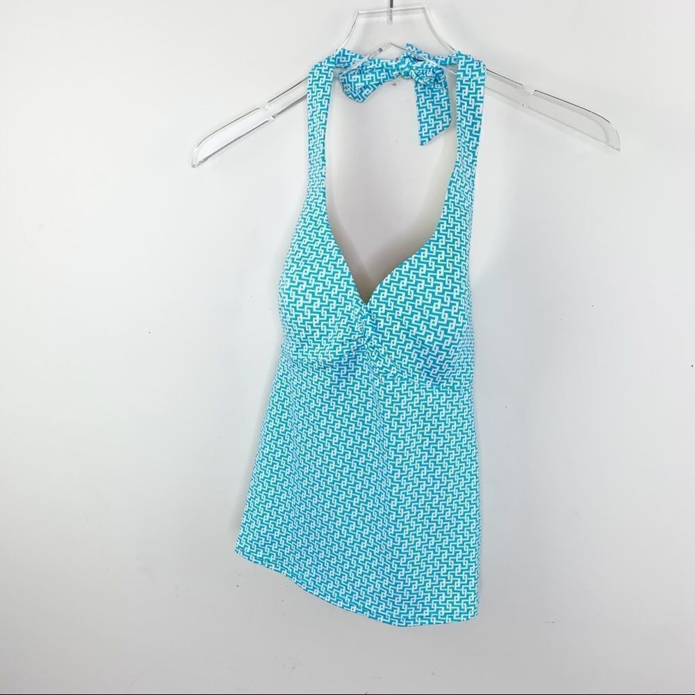Lands End Turquoise/White Swimsuit Tankini Top 8A‎